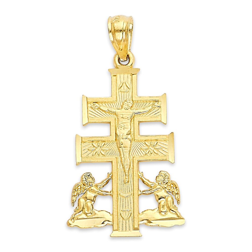 Solid 14k Gold Cross of Caravaca Pendant - Protection Amulet Gift